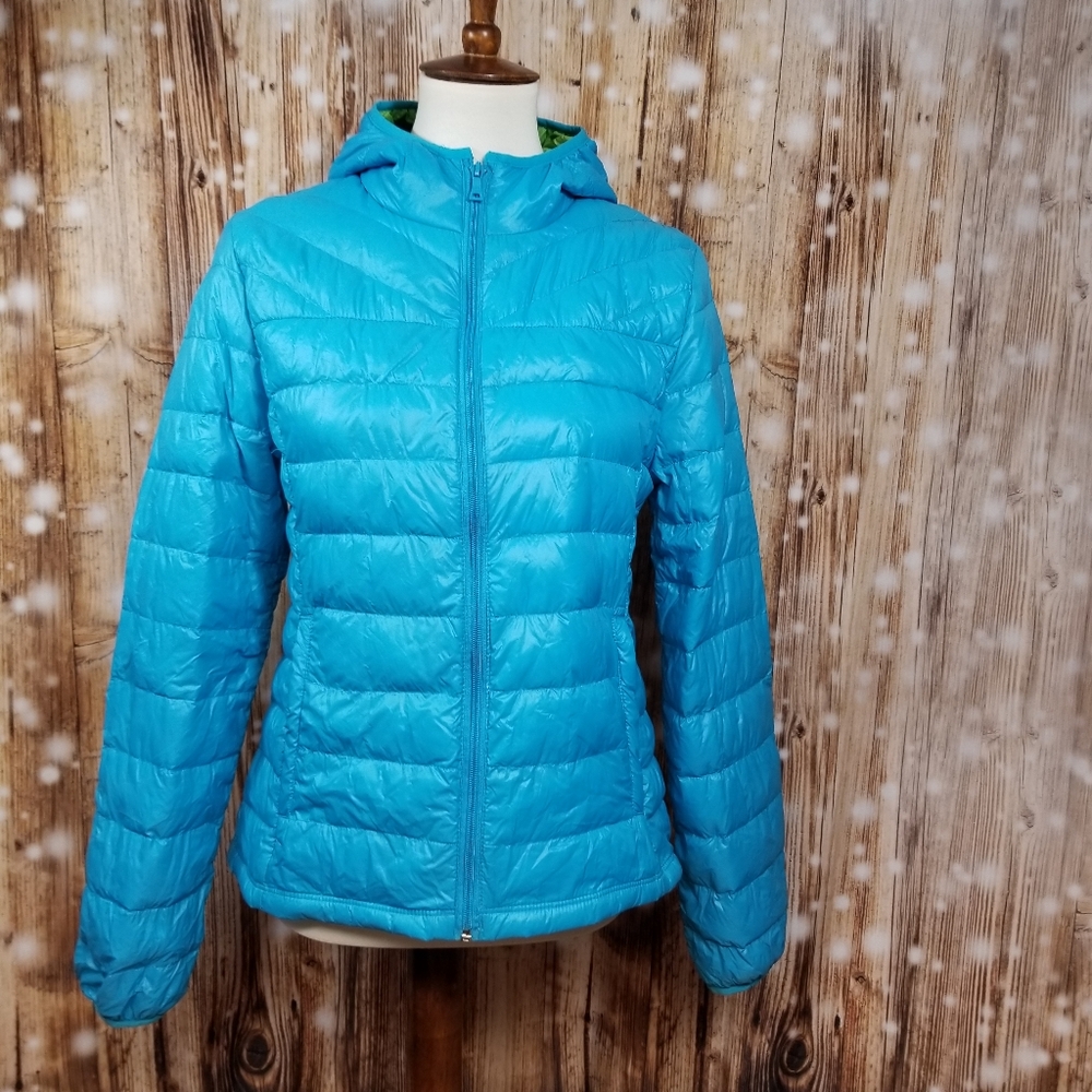 Peace Love Chill Blue Down Filled Athletic Women's XS Activewear Packable Jacket